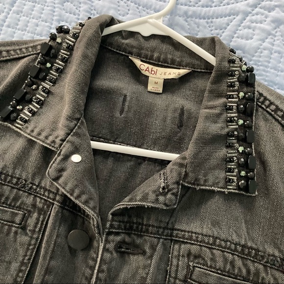 CAbi Distressed Black Jean Jacket Size M - Picture 3 of 10